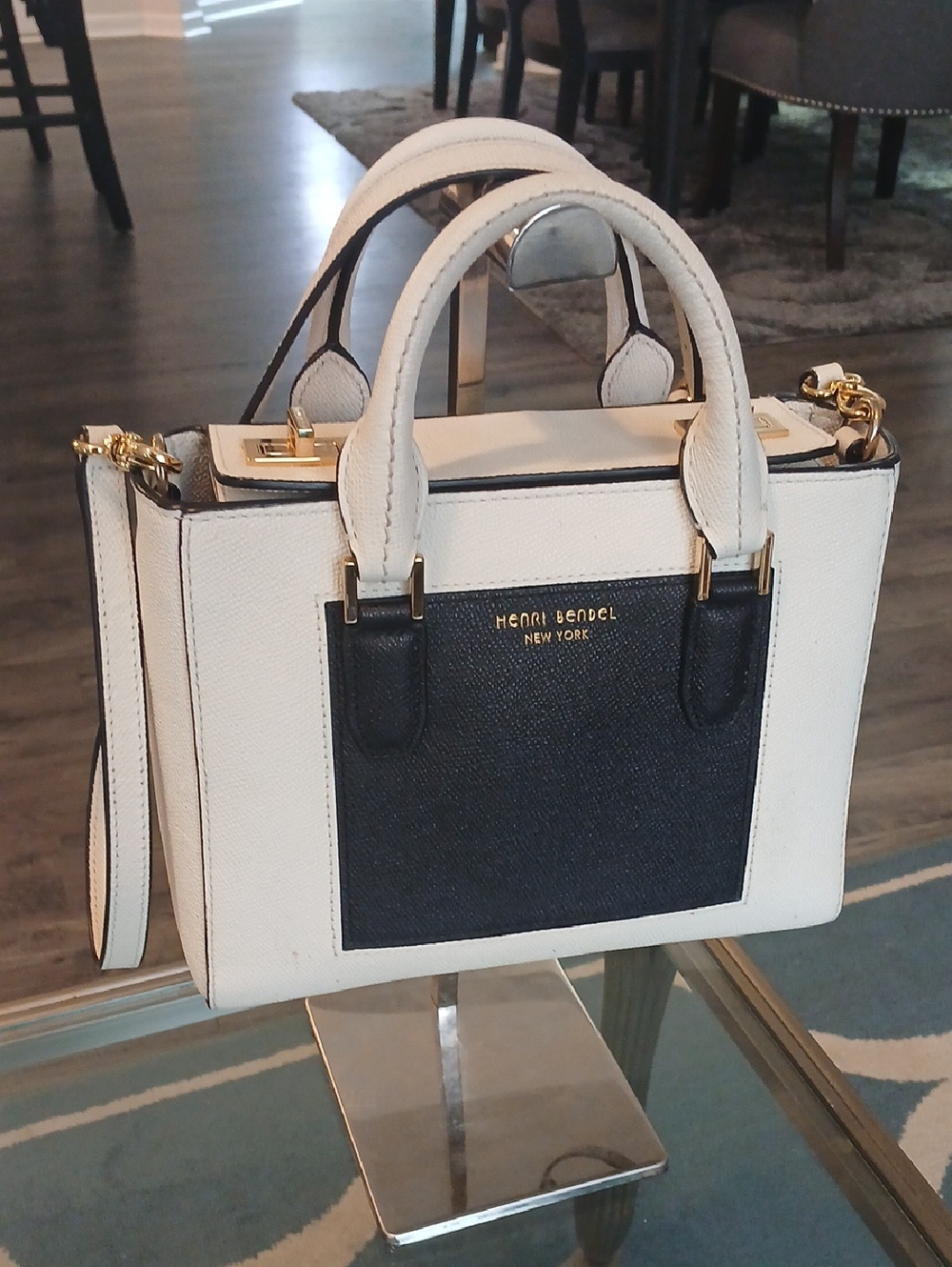Henri Bende Whitneyl Two-Tone White and Black Mini Satchel Two Way Bag